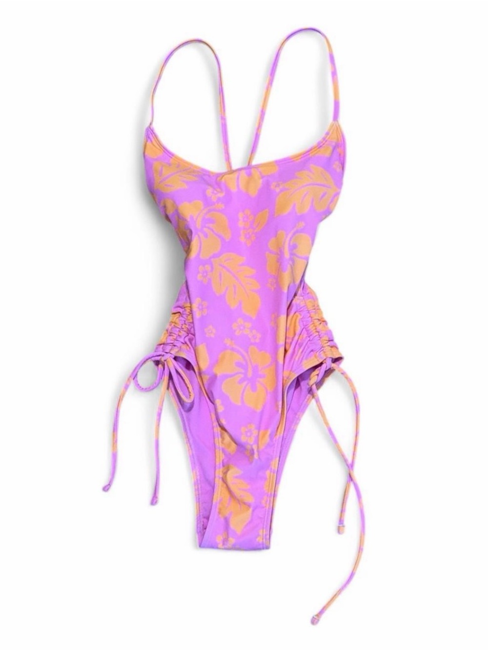 XXS Pink & Orange Floral One-Piece Swimsuit Hibiscus Tropical